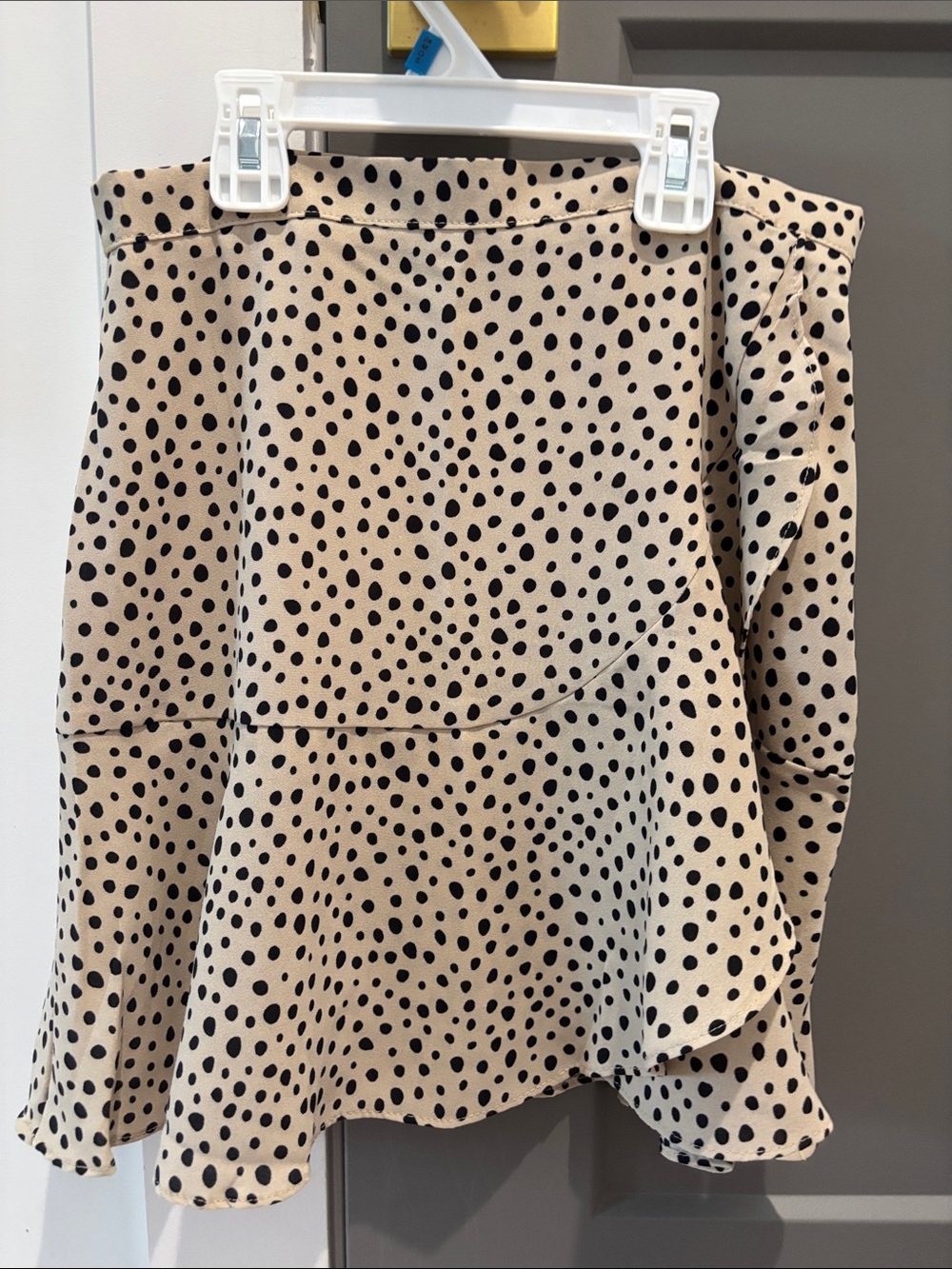 Francesca’s Beige Polka Dot Ruffle Skirt - Black Dots